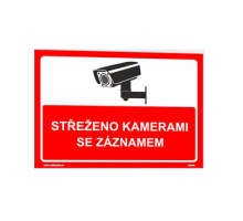Samolepka CCTV - Střeženo kamerami se záznamem 105 x 74 mm, červená