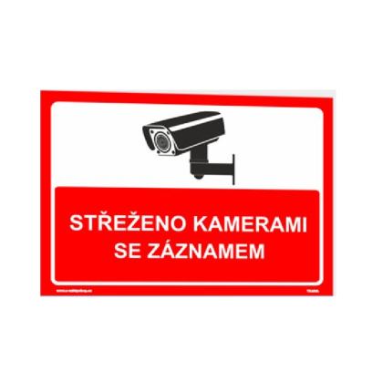 Samolepka CCTV - Střeženo kamerami se záznamem 105 x 74 mm, červená