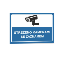Samolepka CCTV - Střeženo kamerami se záznamem 105 x 74 mm, modrá