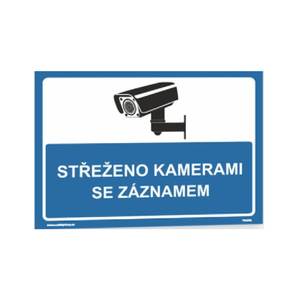 Samolepka CCTV - Střeženo kamerami se záznamem 210 x 148 mm, modrá