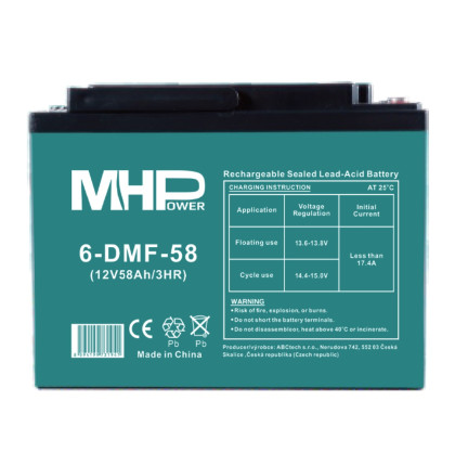 MHPower 6-DMF-58 Trakční gelová baterie 12V/58Ah, Terminál D3 - M6, Deep Cycle