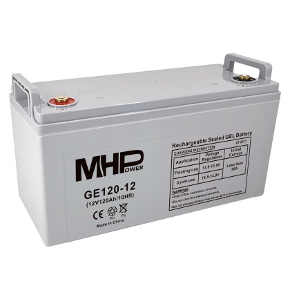 MHPower GE120-12 Gelový akumulátor 12V/120Ah, Terminál T3 - M8, Deep Cycle