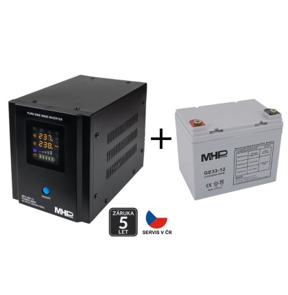 Záložní zdroj MHPower MPU-300-12, UPS, 300W, čistý sinus, 12V SET s Gelovou baterií 33Ah