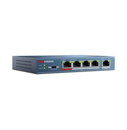 DS-3E0105P-E 4x POE | 5x 100 Mb | výkon 58 W | bez managementu | dosah až 250 m / 10 Mb