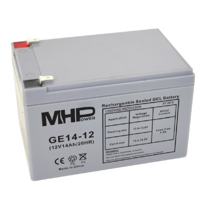 MHPower GE14-12 Gelový akumulátor 12V/14Ah, Faston F2 - 6,3mm, Deep Cycle