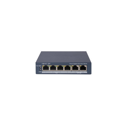 DS-3E1506P-EI/M 6 portový switch - 4x PoE 30W 1Gbps + 2x uplink RJ-45 1Gbps, PoE celkem…