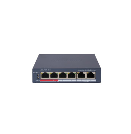 DS-3E1106P-EI 6 portový switch - 4x PoE 30W 100Mbps + 2x uplink RJ-45 100Mbps, PoE…