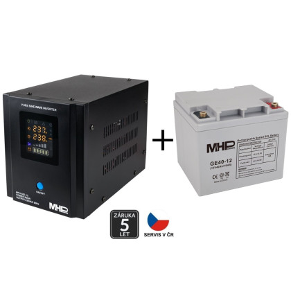 Záložní zdroj MHPower MPU-500-12, UPS, 500W, čistý sinus, 12V SET s Gelovou baterií 40Ah