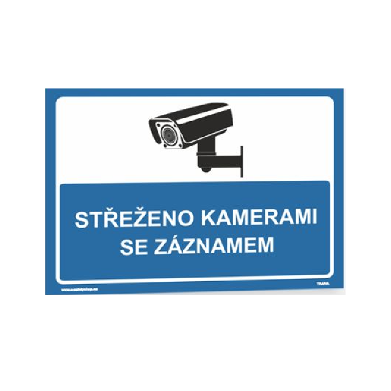 Samolepka CCTV - Střeženo kamerami se záznamem 210 x 148 mm, modrá